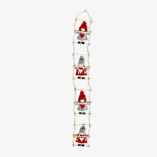 Ladder W 4 Elfs Red N Grey Hanging