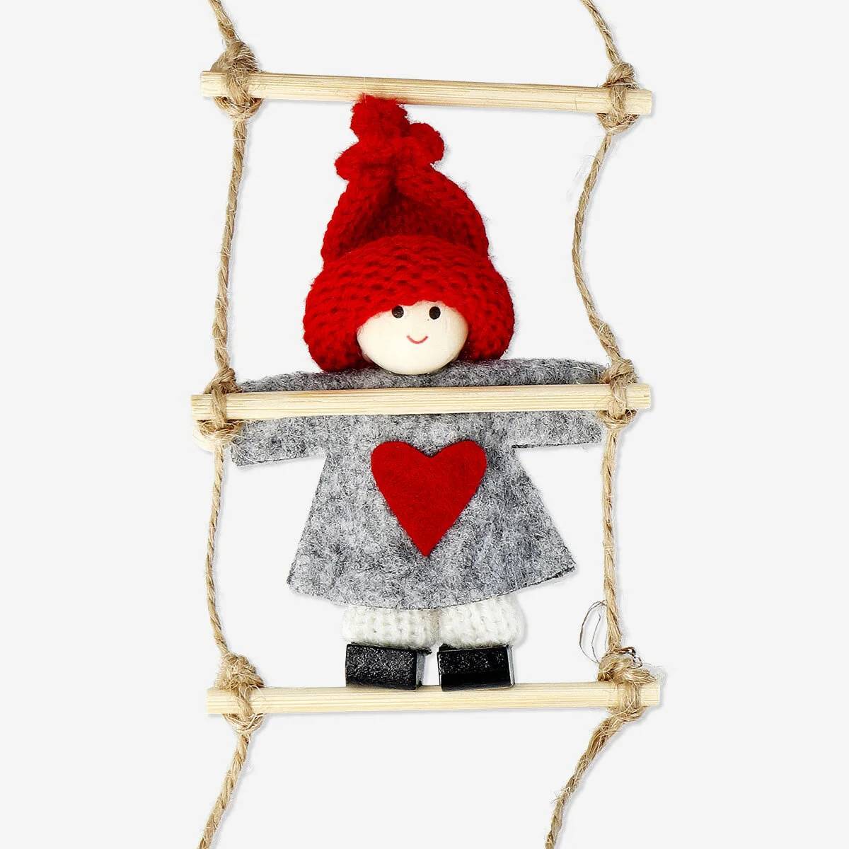 Ladder W 4 Elfs Red N Grey Hanging