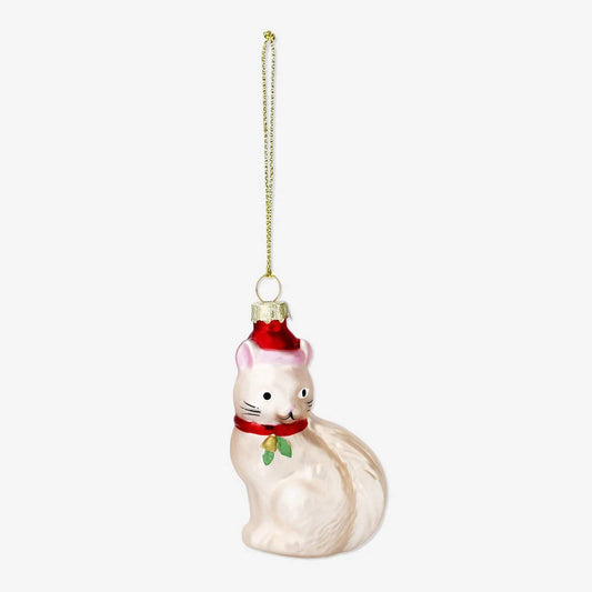 Bauble Glass As Cat W Santa Hat (In)