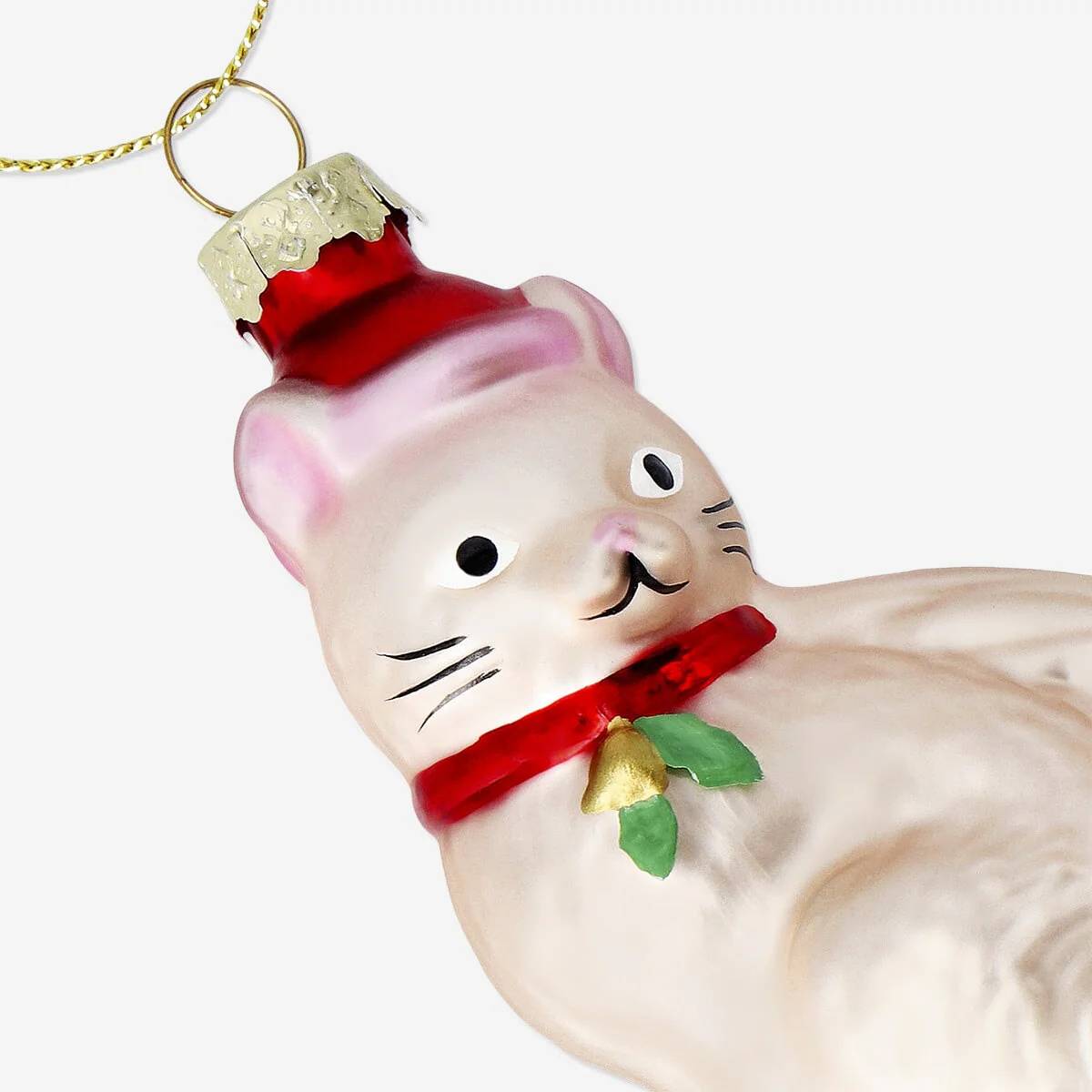 Bauble Glass As Cat W Santa Hat (In)