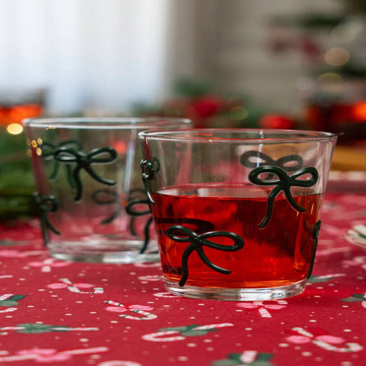 Drinking Glass With Embossed Bows Green