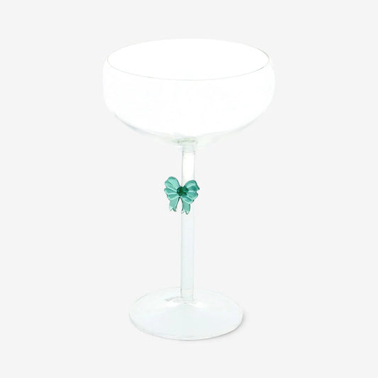 Wine Glass With Bow On Stem Green
