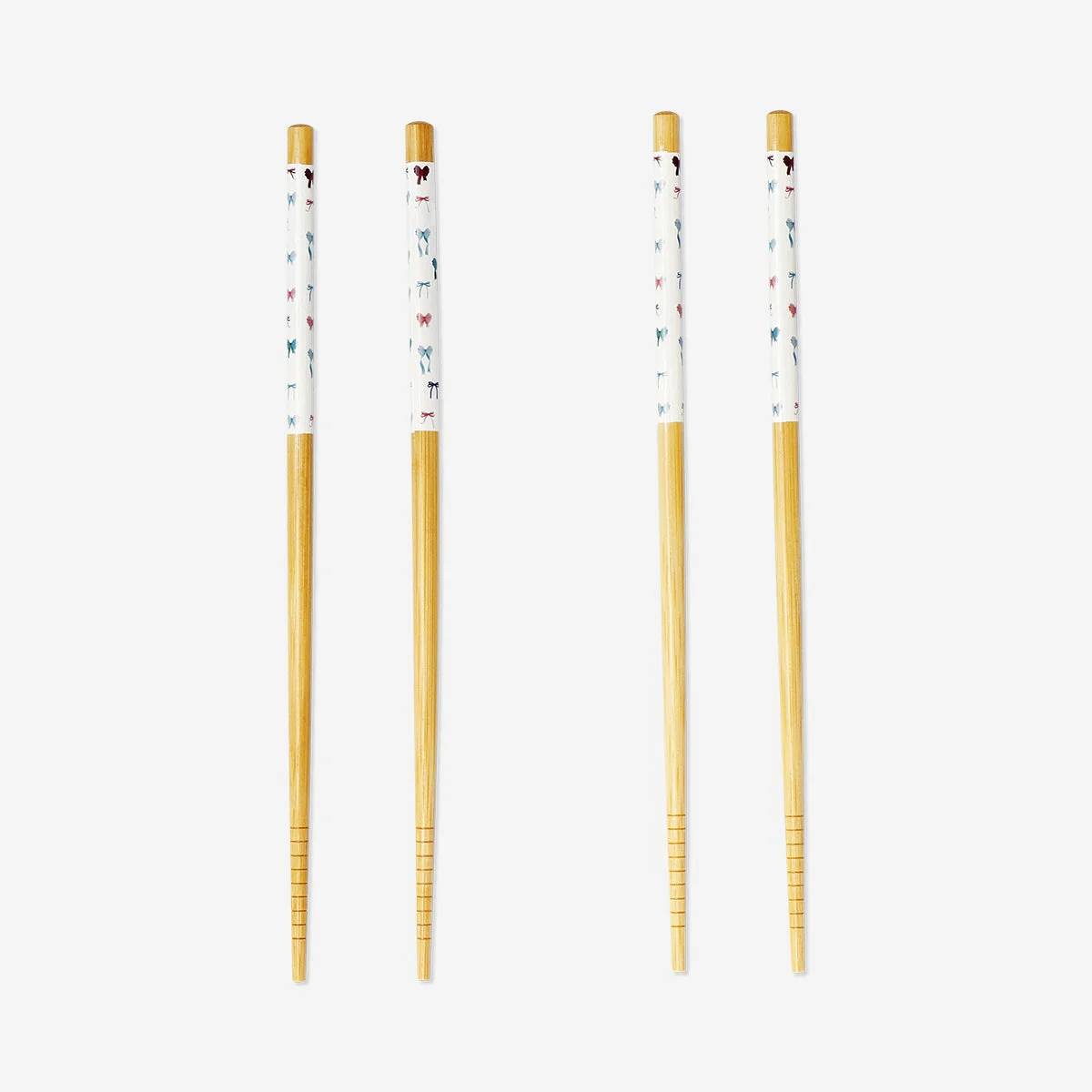 Chopsticks Bamboo With Print 4 Pairs Set