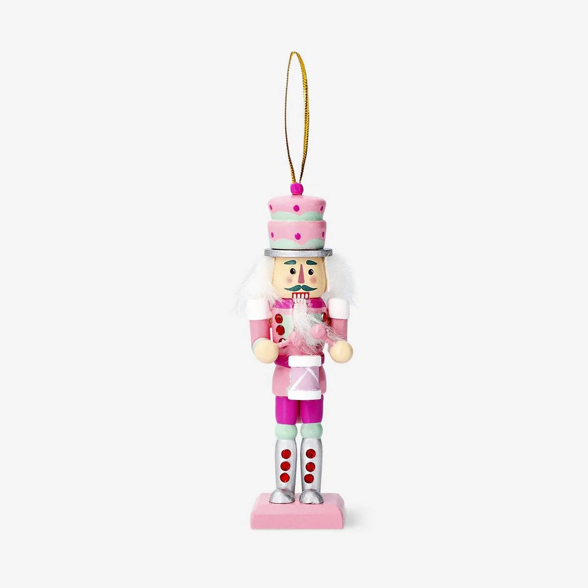 Nutcraker Ornament With Drum Pink