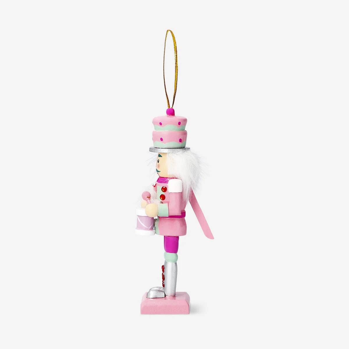 Nutcraker Ornament With Drum Pink