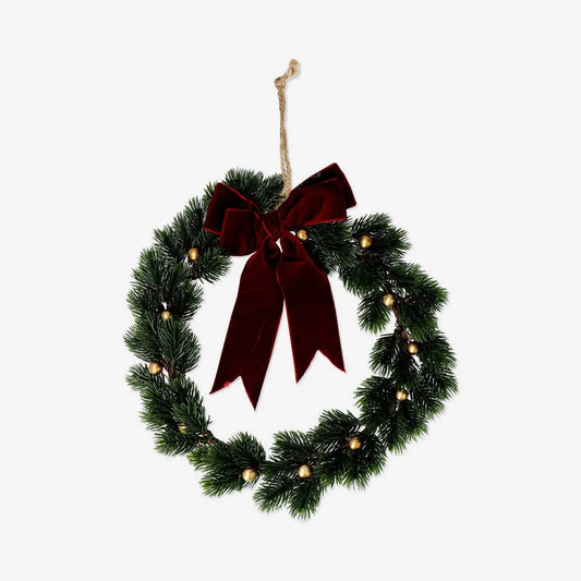 Wreath W Red Bow Dia 30 Cm