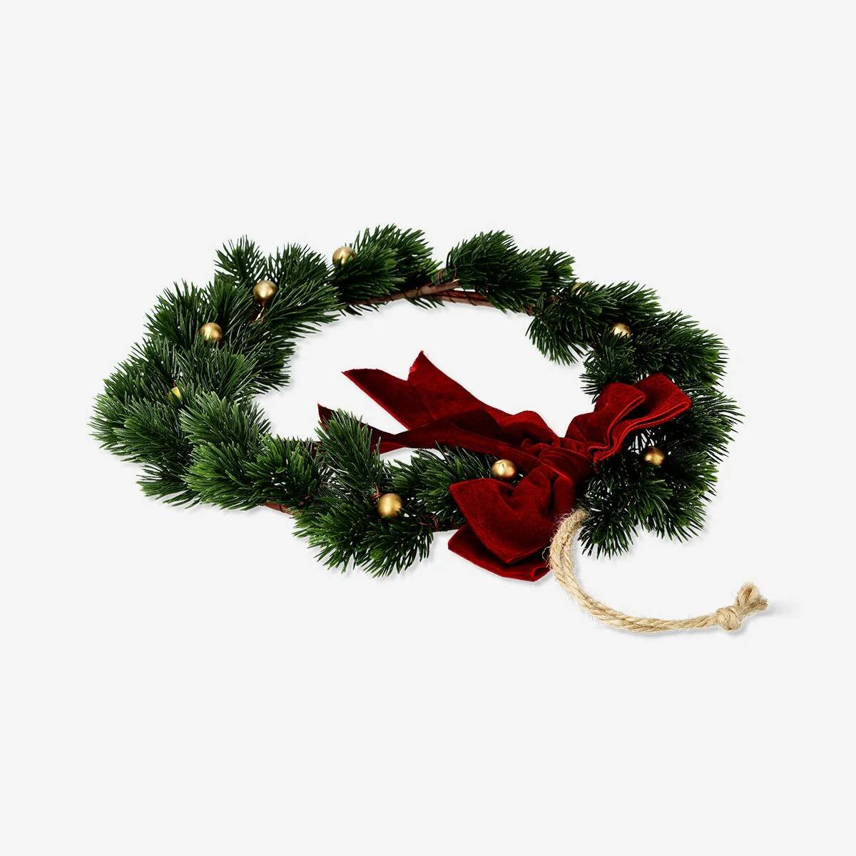 Wreath W Red Bow Dia 30 Cm