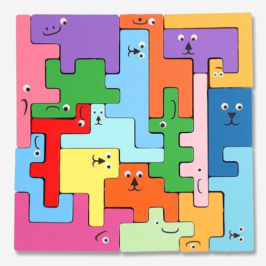 Game Puzzle Faces Wood