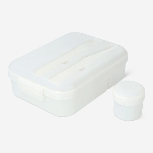 Lunch Box Knife/Fork&Bowl Plastc Wht Lid