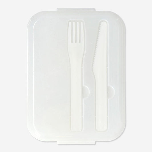 Lunch Box Knife/Fork&Bowl Plastc Wht Lid