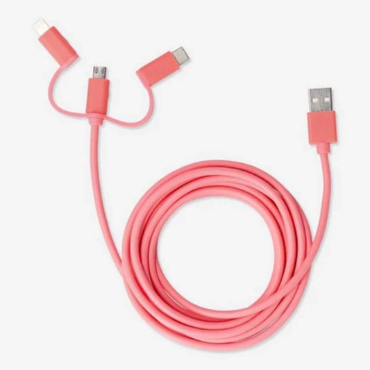 Charging Cable 300Cm 3-In-1 Coral