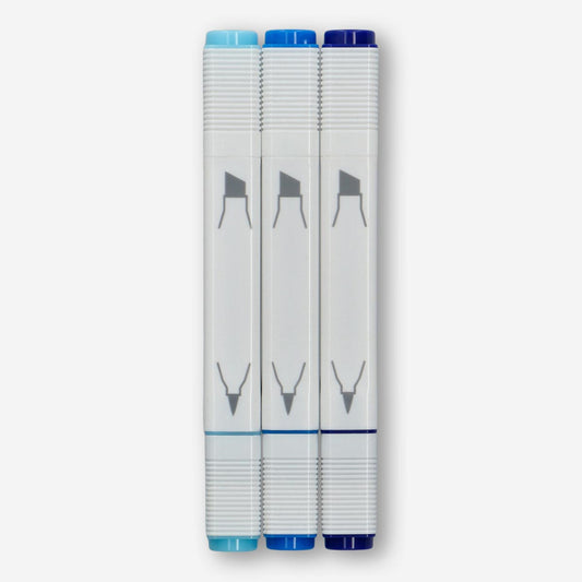 Dual Markers Thick/Thin Blue 3 Pcs