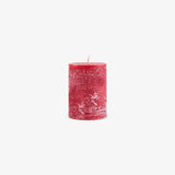 Candle Block Rustic 9Cm Dia 6Cm Red-Rowith