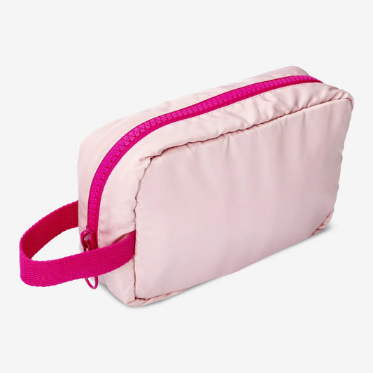 Cosmetic Bag with Handle Pink with Oversized Zippers