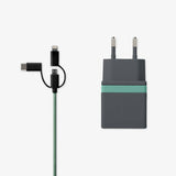 Charger 2,4A 80Cm 3-In-1 Cable Grey/Green Eu