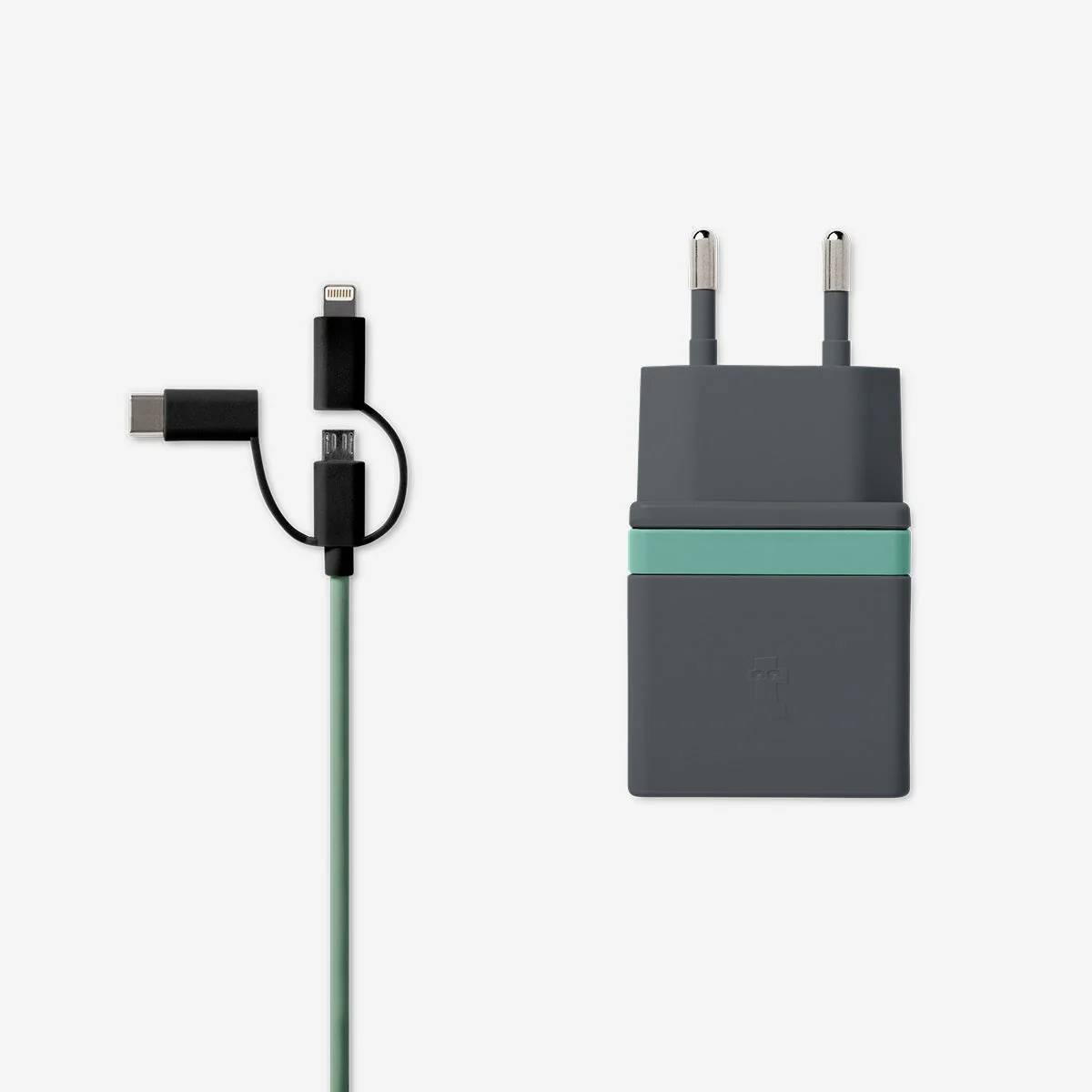 Charger 2,4A 80Cm 3-In-1 Cable Grey/Green Eu