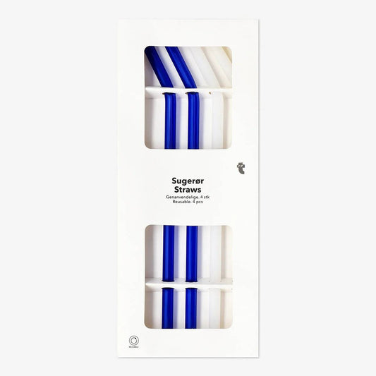 Straw Glass 23Cm Bended 4Pc/Set Blue(In)