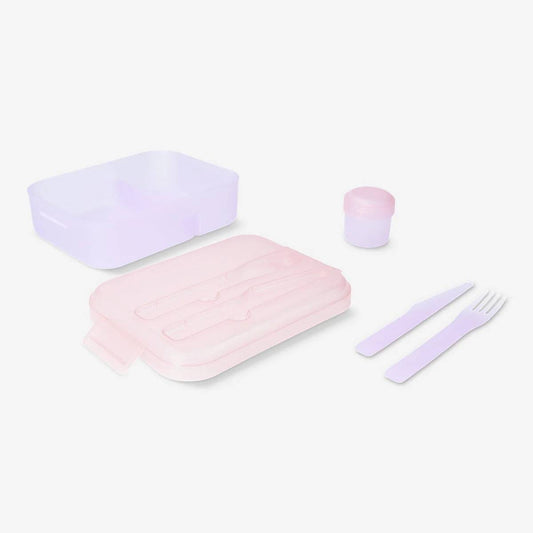 Lunch Box W Knife/Fork & Bowl Plastic Lid Pink/Purple