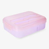 Lunch Box W Knife/Fork & Bowl Plastic Lid Pink/Purple