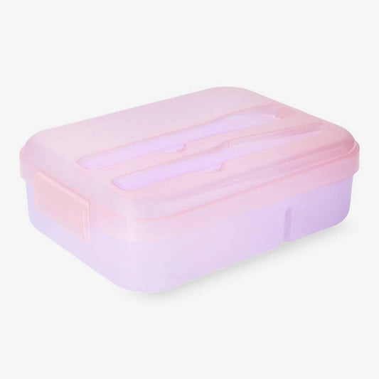 Lunch Box W Knife/Fork & Bowl Plastic Lid Pink/Purple