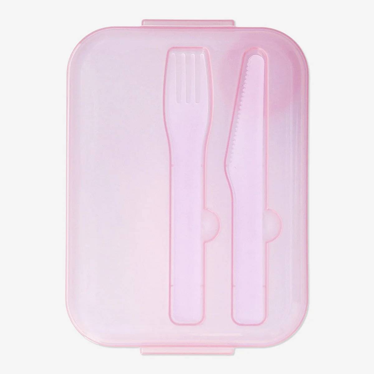 Lunch Box W Knife/Fork & Bowl Plastic Lid Pink/Purple