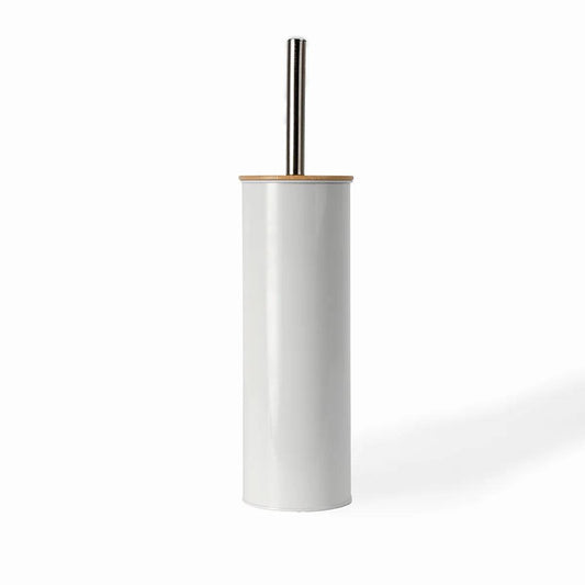 Toilet Brush W Holder Bamboo Lid Mat Whi