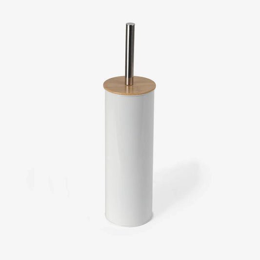 Toilet Brush W Holder Bamboo Lid Mat Whi