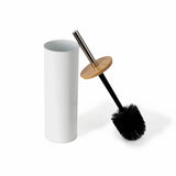 Toilet Brush W Holder Bamboo Lid Mat Whi