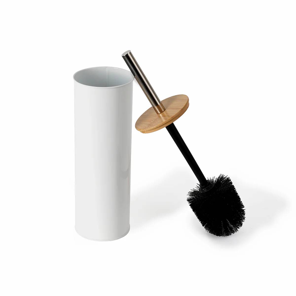 Toilet Brush W Holder Bamboo Lid Mat Whi