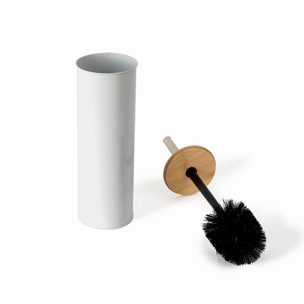 Toilet Brush W Holder Bamboo Lid Mat Whi